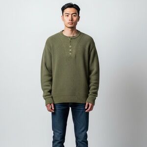 RedHead Men’s Henley Knit Sweater Size XL Green Heavyweight Textured Pullover‎